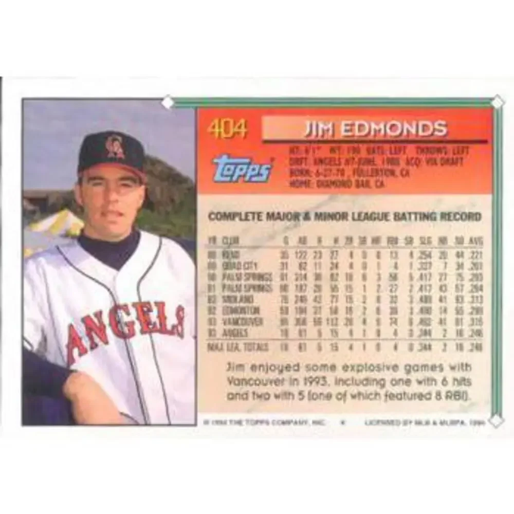 1994 Topps Jim Edmonds # 404 California Angels